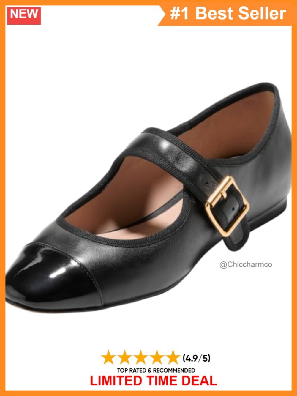 Leather Mary Jane Ballet Flats Round Toe Pull-On Comfort
